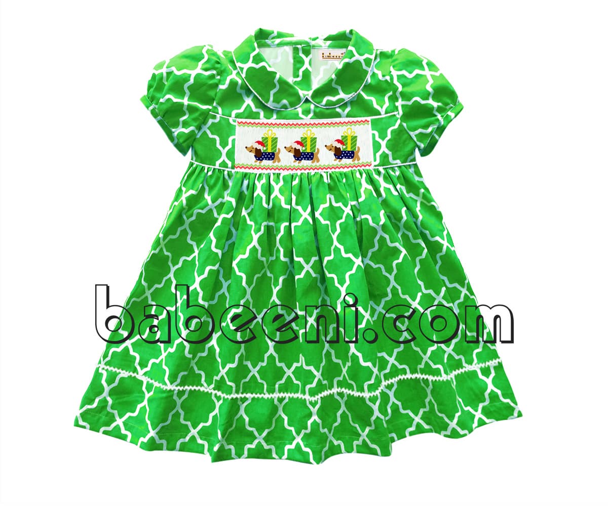 Cute dog and gift hand smocked dress for little girls